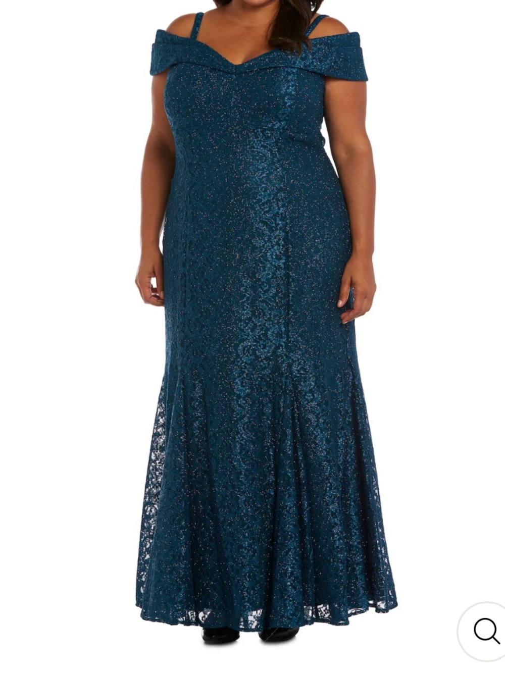 R&M Richards Off the Shoulder Fishtail Evening Gown